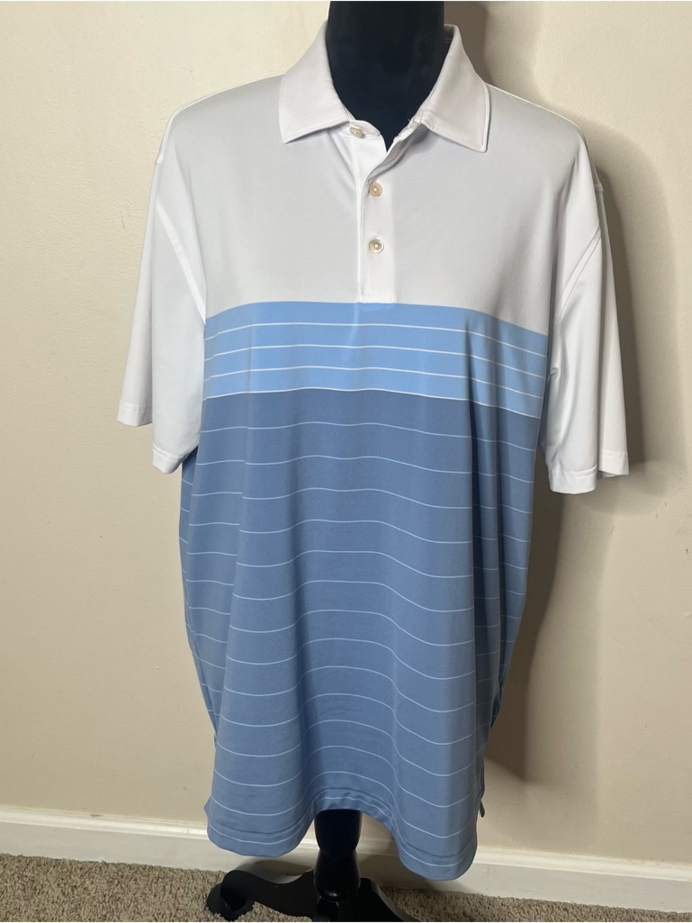 Peter Millar Mens Blue White Stripe Summer Comfort Performance Polo Golf Shirt L